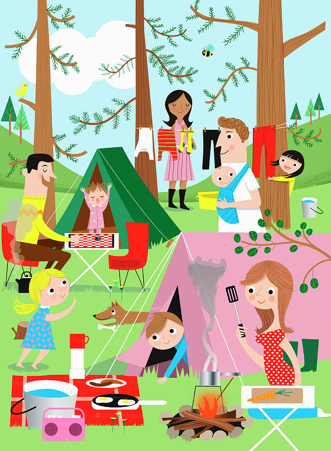 Families Having Fun Camping In Woods Photograph by Ikon Ikon Images