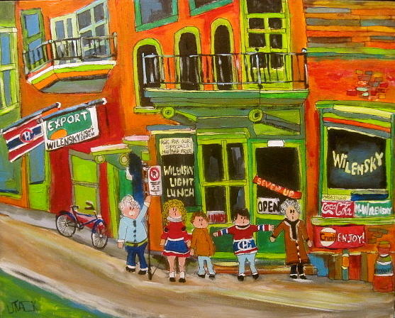 Family at Wilenskys Montreal Memories Painting by Michael Litvack