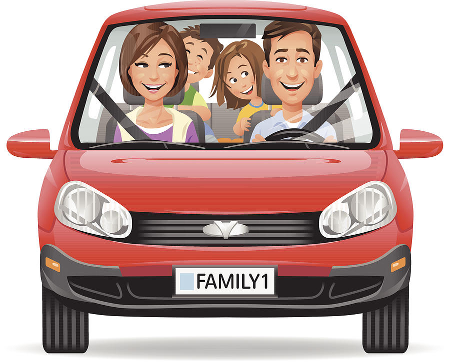 Family Driving In A Red Car Drawing by Kbeis