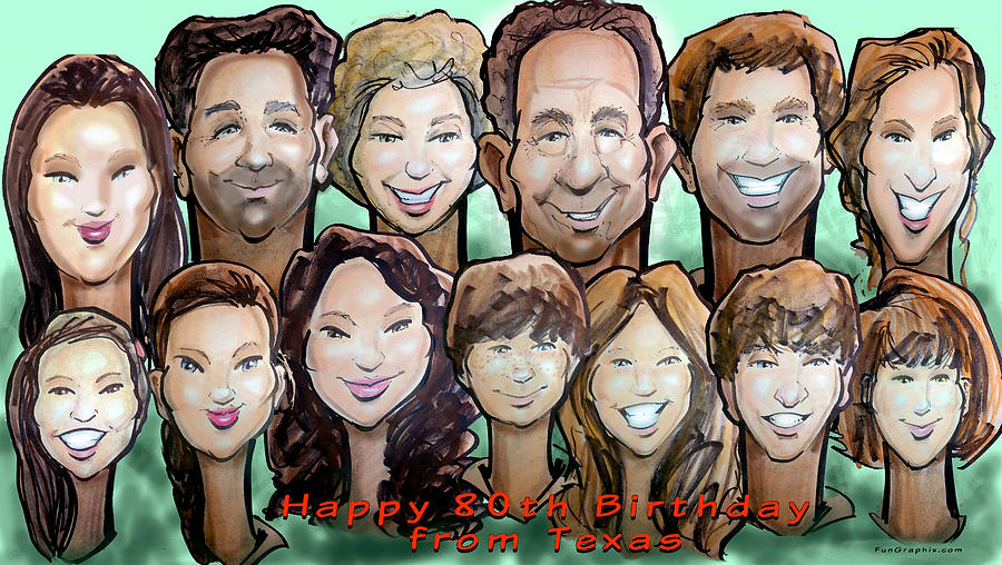 Family Group from party caricatures drawn live at party. Digital Art by Kevin Middleton