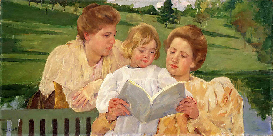 Family Group Reading Painting by Mary Stevenson Cassatt