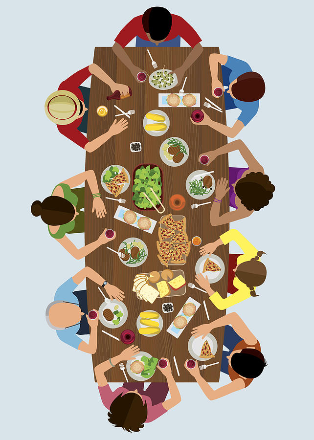 Family Lunch Top View Drawing by Jobalou