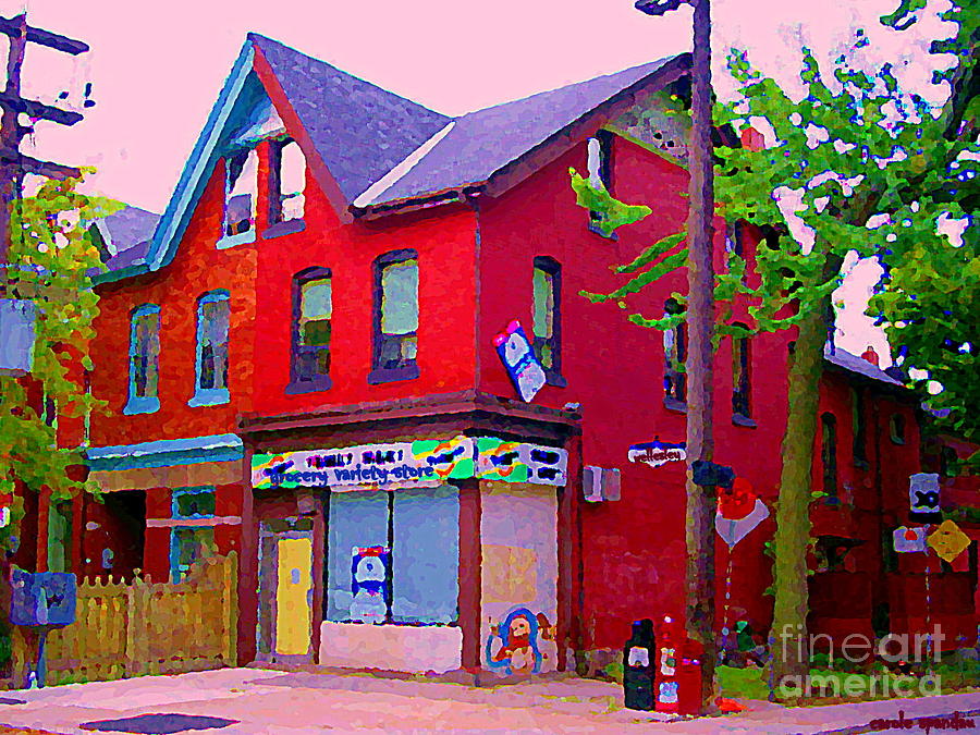 Family Mart Corner Variety Store Wellesley  Cabbage Town Toronto Street Scene Paintings C Spandau Painting by Carole Spandau