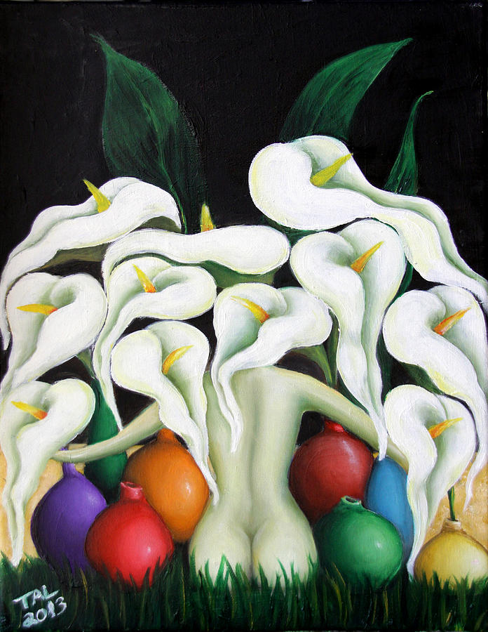 Lily Painting - Family of vases with Calla lilies by Tal Alperovitch