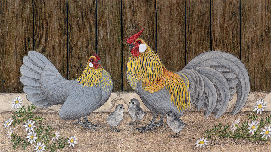 Chicken Drawing - Family Outing by Katherine Plumer