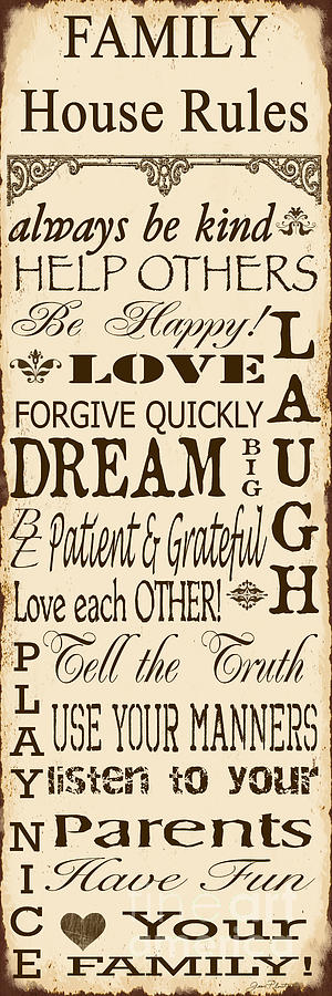 Typography Digital Art - Family Rules-B by Jean Plout