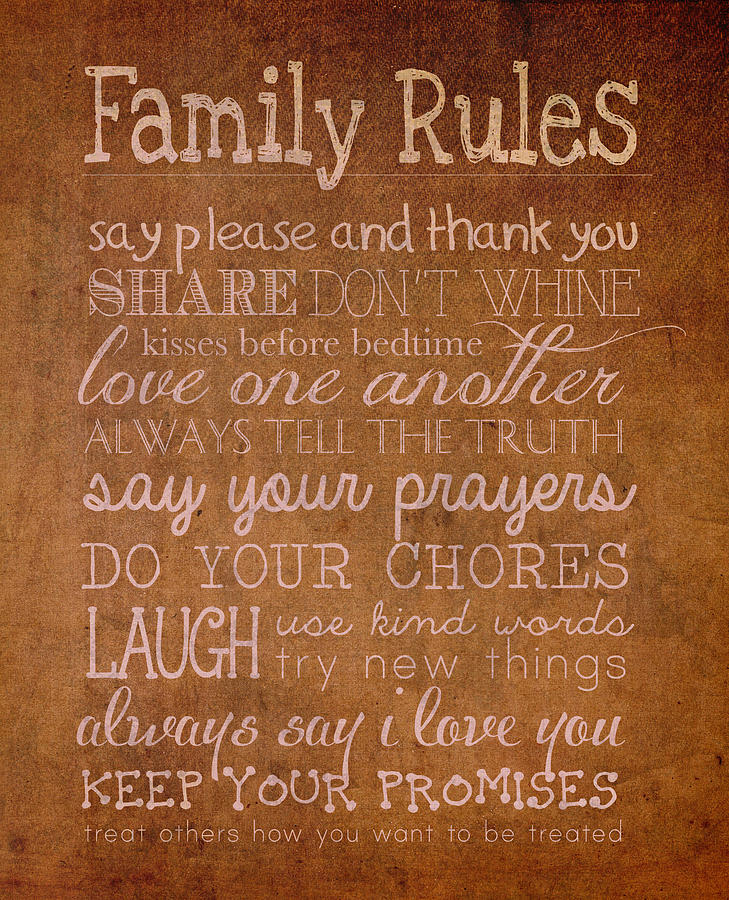 Family Rules Mixed Media - Family Rules Words of Wisdom on Worn Distressed Canvas by Design Turnpike