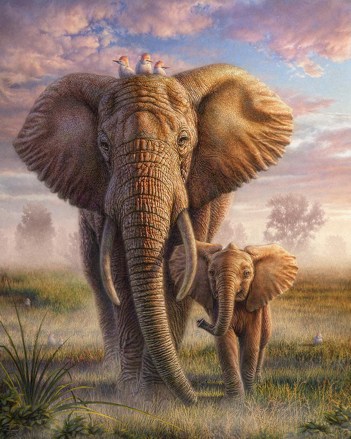 Elephant Mixed Media - Family Stroll by Phil Jaeger