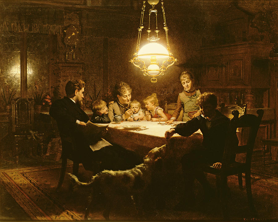 Portrait Photograph - Family Supper In The Lamp Light, 19th Century by Knut Ekvall