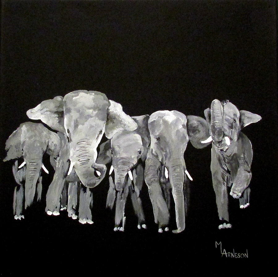 Elephant Painting - Family Ties by Mary Arneson