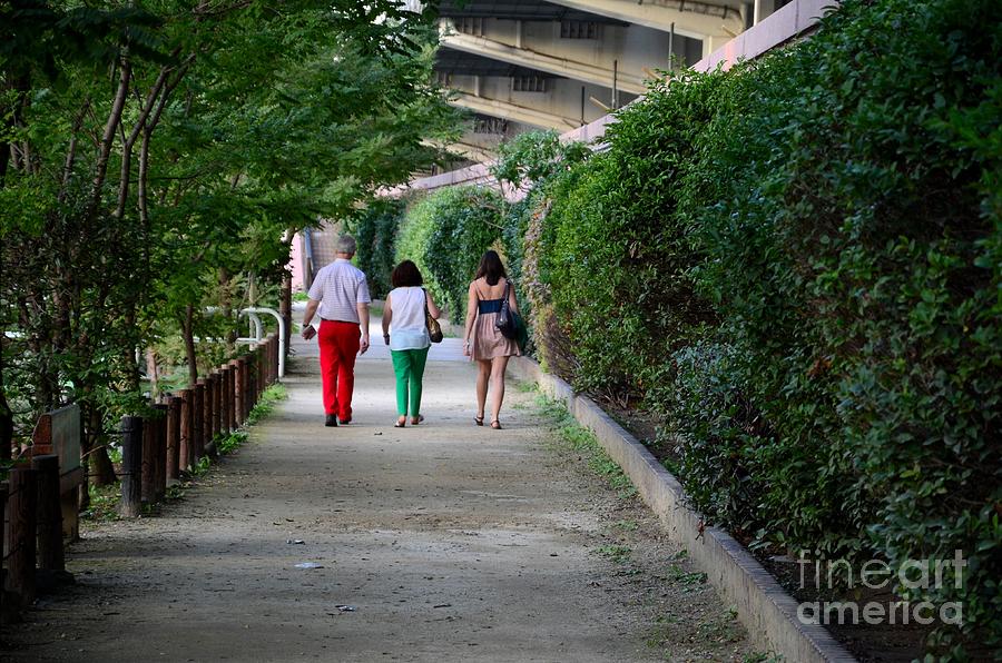 Family walks down tree and hedge lined footpath Photograph by Imran Ahmed