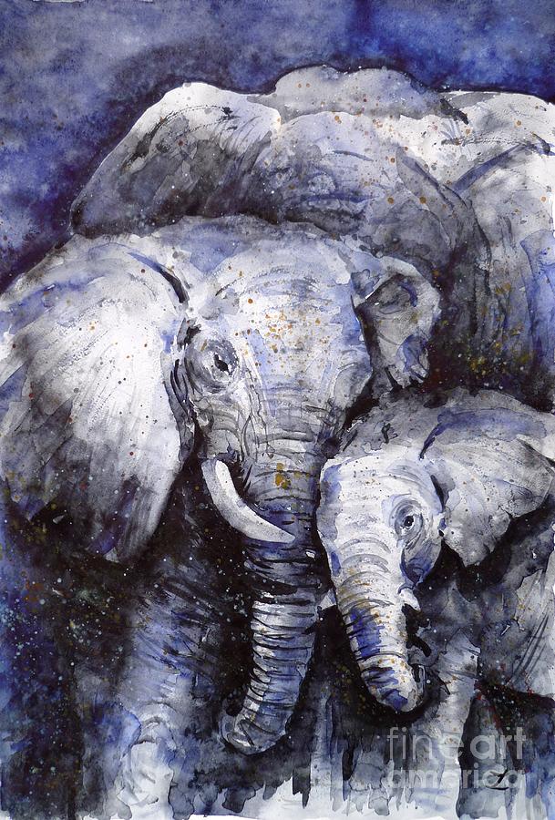Elephant Family Painting by Zaira Dzhaubaeva