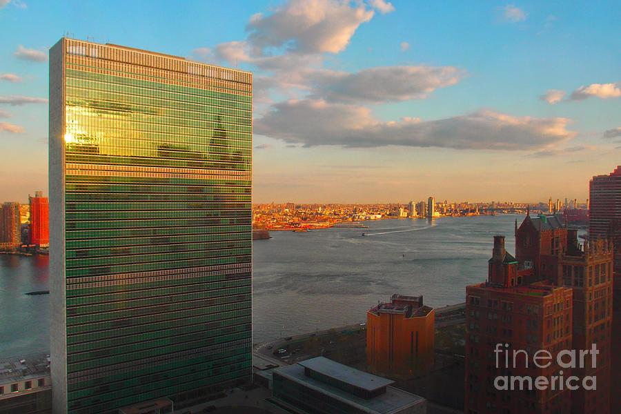 United Nations Secretariat with Chrysler Building Reflection Photograph by Miriam Danar