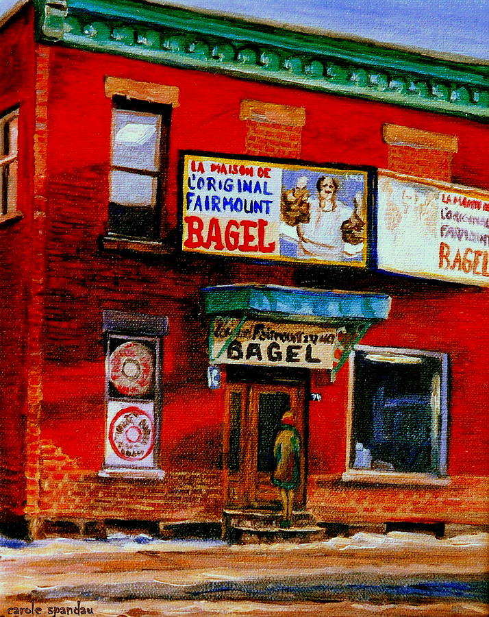 Famous Montreal Bagels Baked In The Brick Oven At The Maison Original Bagel Factory City Scene Painting by Carole Spandau