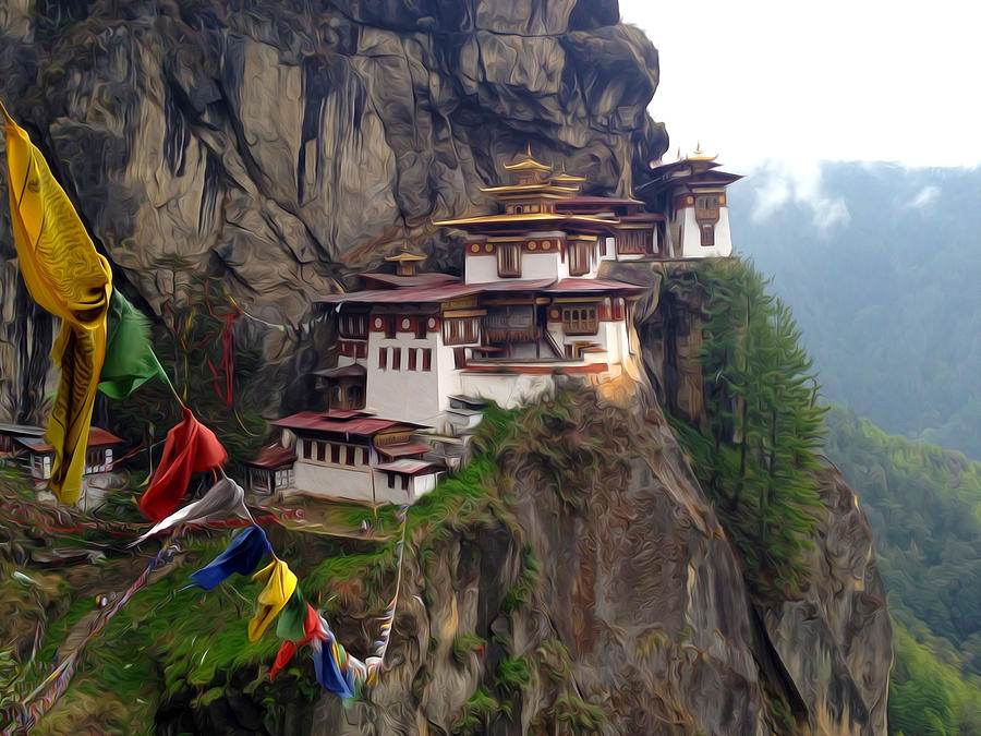 Famous tigers nest monastery of Bhutan 10 Painting by Jeelan Clark