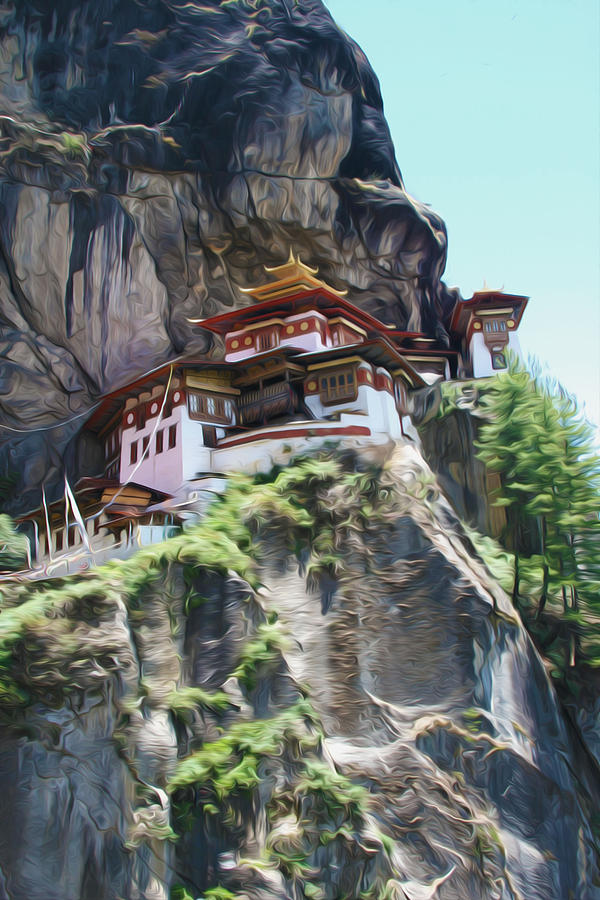 Famous tigers nest monastery of Bhutan 7 Painting by Jeelan Clark