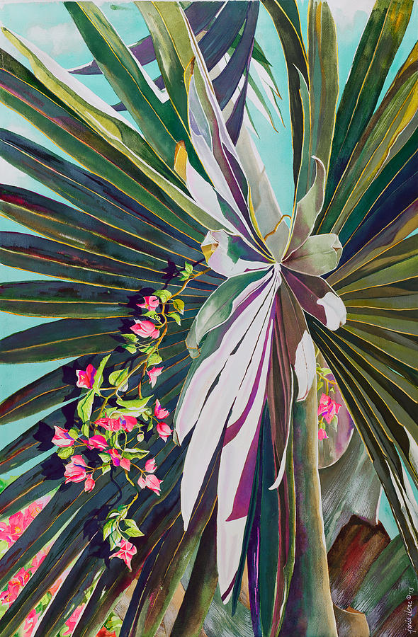 Flower Painting - Fan Palm and Bougainvillea by Janis Grau