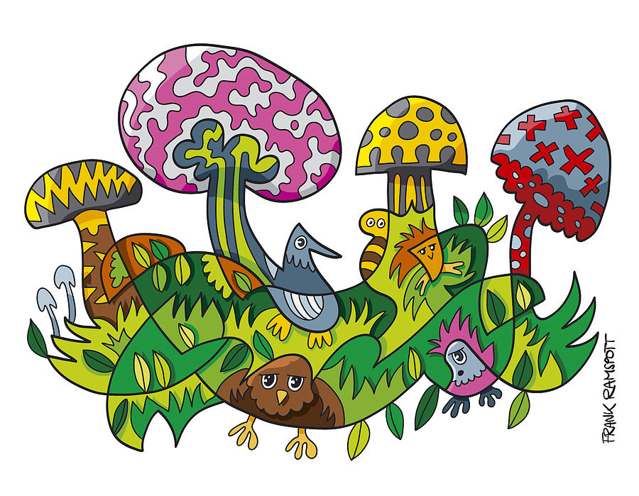 Abstract Digital Art - Fanciful Mushroom Nature Doodle by Frank Ramspott