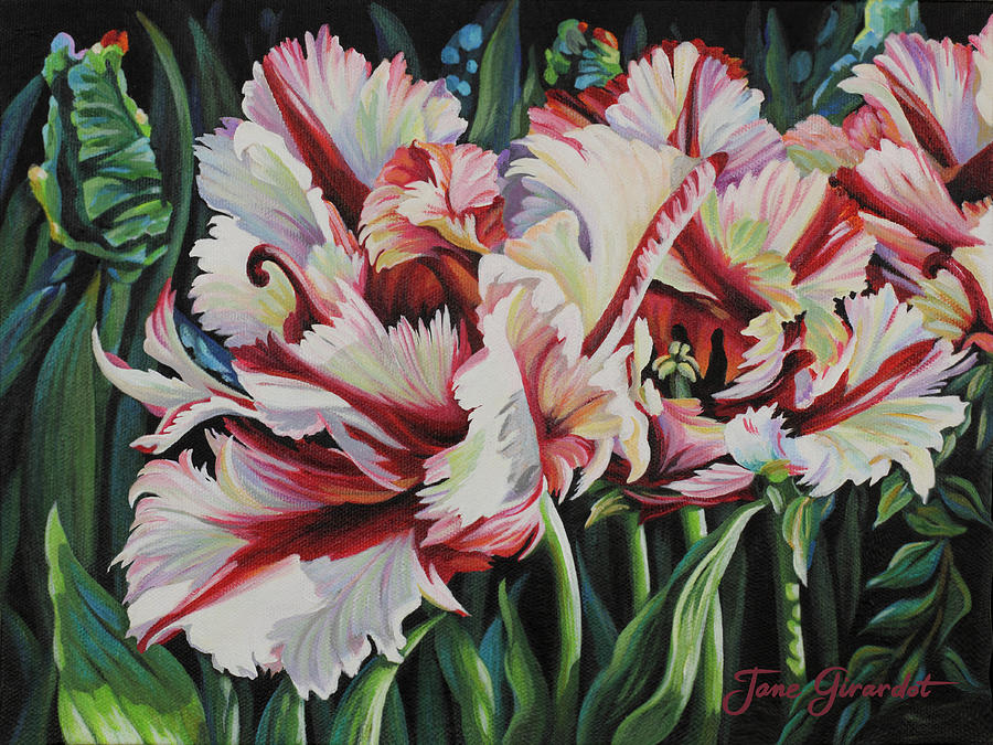 Fancy Parrot Tulips Painting by Jane Girardot