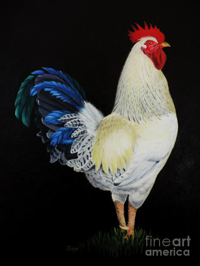 Rooster Painting - Fancy Tail  Rooster by Jimmie Bartlett