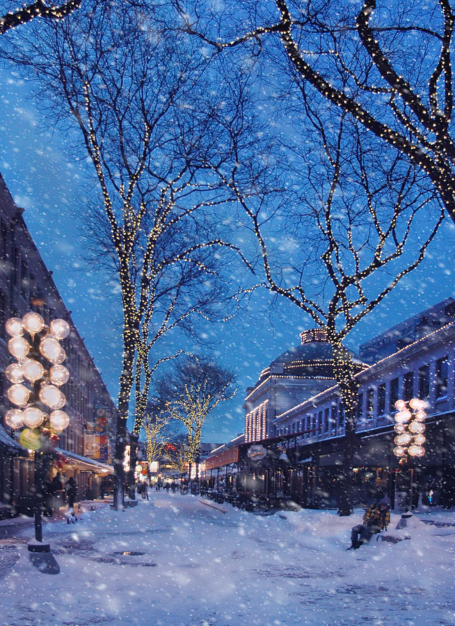 Christmas Photograph - Faneuil Hall Winter Snow - Boston by Joann Vitali