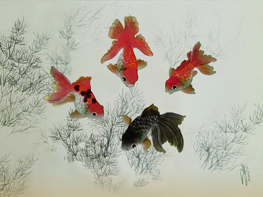 Fantail Goldfish Painting by M Spadecaller