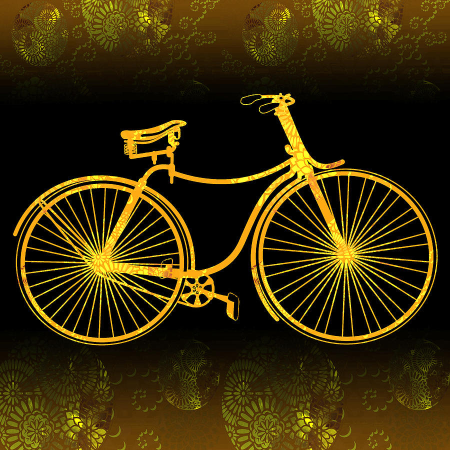 Fantasy Digital Art - Fantasy Bycicles - Golden Yellow by Andrea Ribeiro