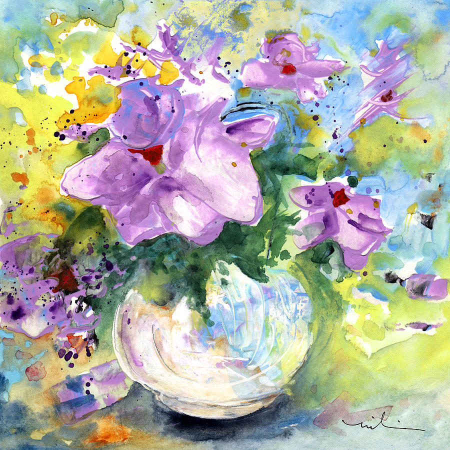 Fantasy Flowers In A White Vase Painting by Miki De Goodaboom