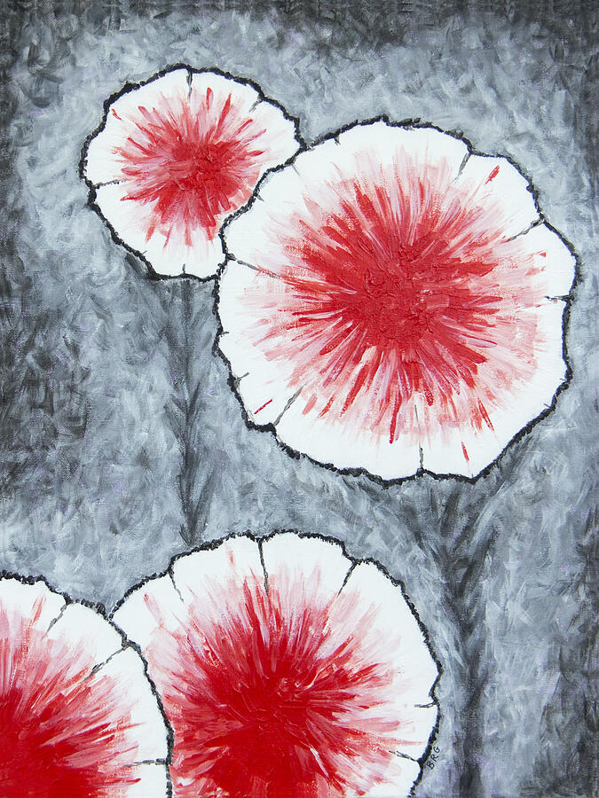 Fantasy Flowers In Red No 2 Painting by Ben and Raisa Gertsberg