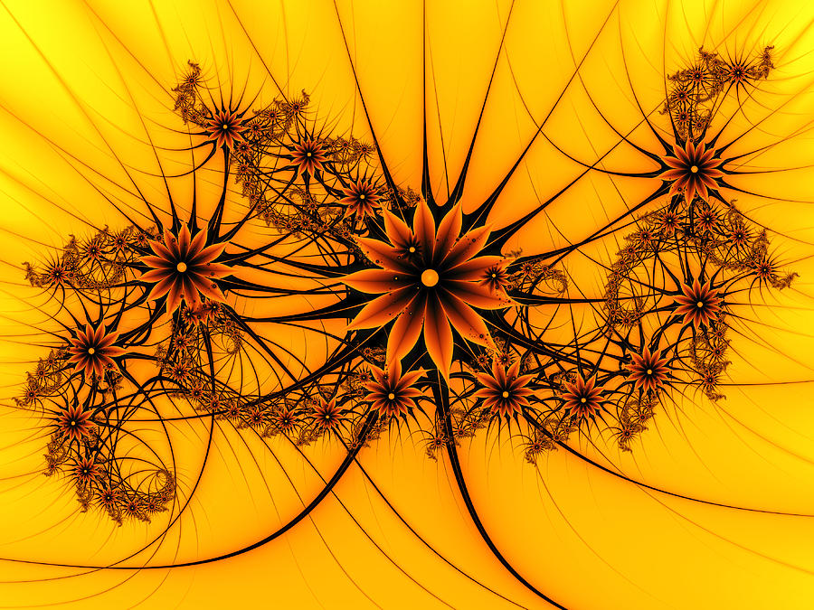 Fantasy Flowers on a yellow Background Digital Art by Gabiw Art