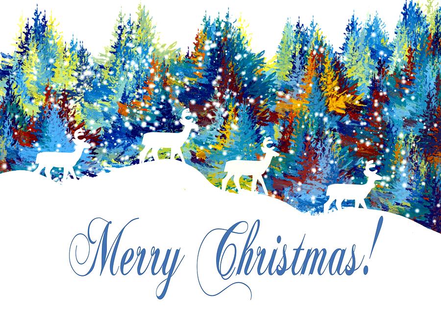 Deer Digital Art - Fantasy Forest Christmas Greeting by Elaine Weiss