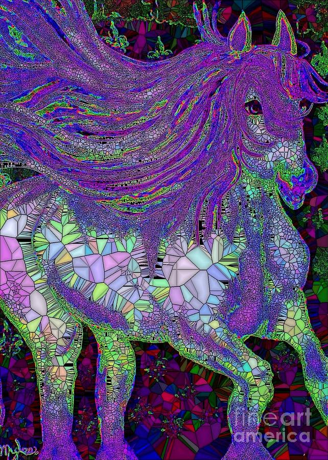 Fantasy Horse Purple Mosaic Painting by Saundra Myles