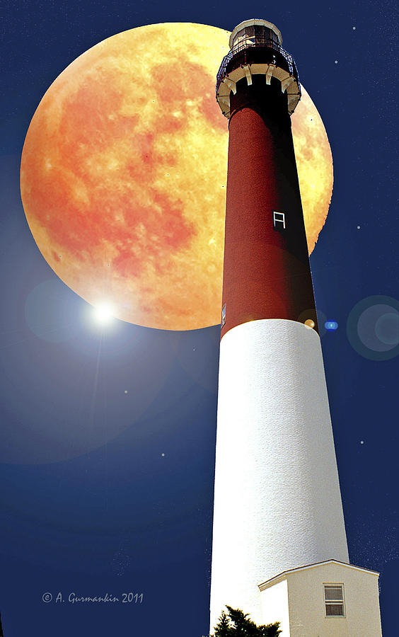 Fantasy Lighthouse and Full Moon Poster Image Photograph by A Macarthur Gurmankin
