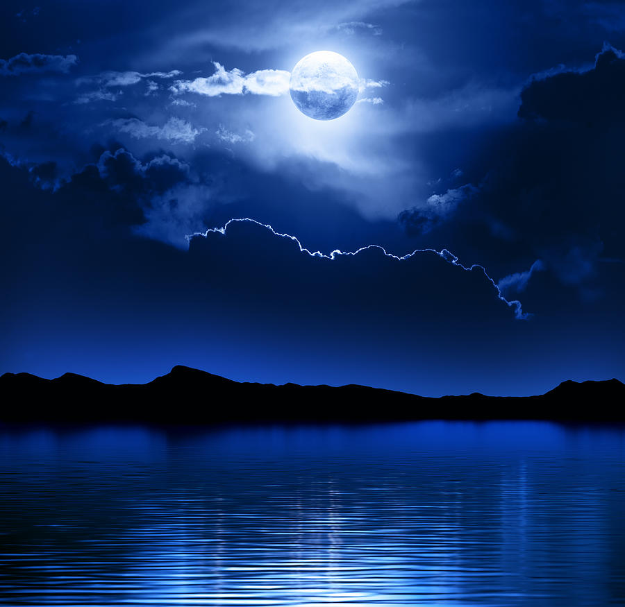 Moon Photograph - Fantasy Moon and Clouds over water by Johan Swanepoel