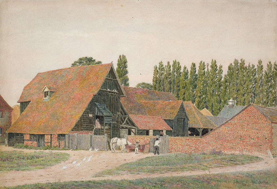Barn Drawing - Farm Buildings, Dorchester, Oxfordshire by George Price Boyce