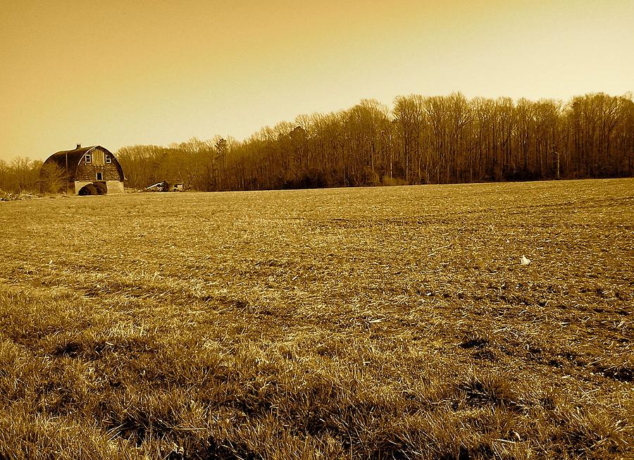 Farm Field With Old Barn in Sepia Photograph by Chris W Photography AKA Christian Wilson