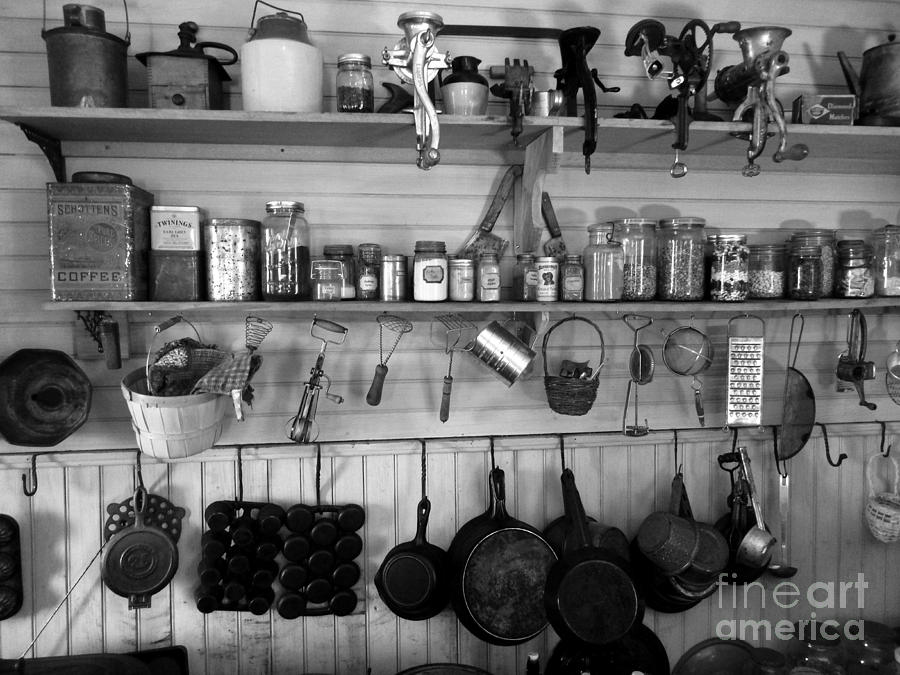Farm House Kitchen in Black and White Photograph by John Greco