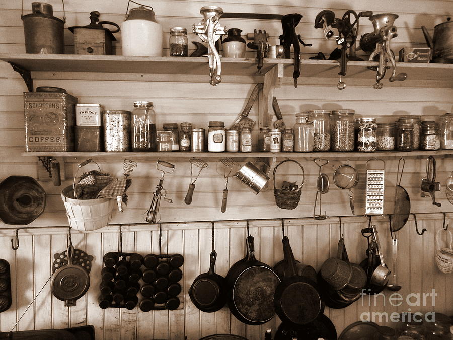 Farm House Kitchen in Sepia Photograph by John Greco