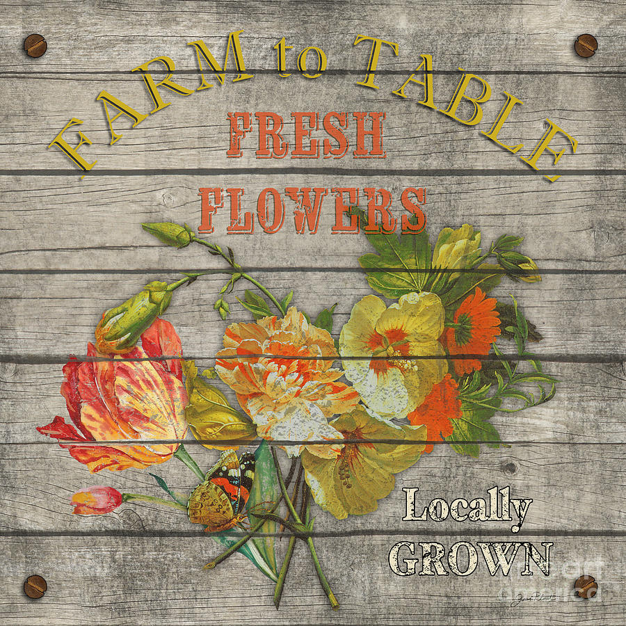 Typography Digital Art - Farm to Table Flowers-JP2633 by Jean Plout