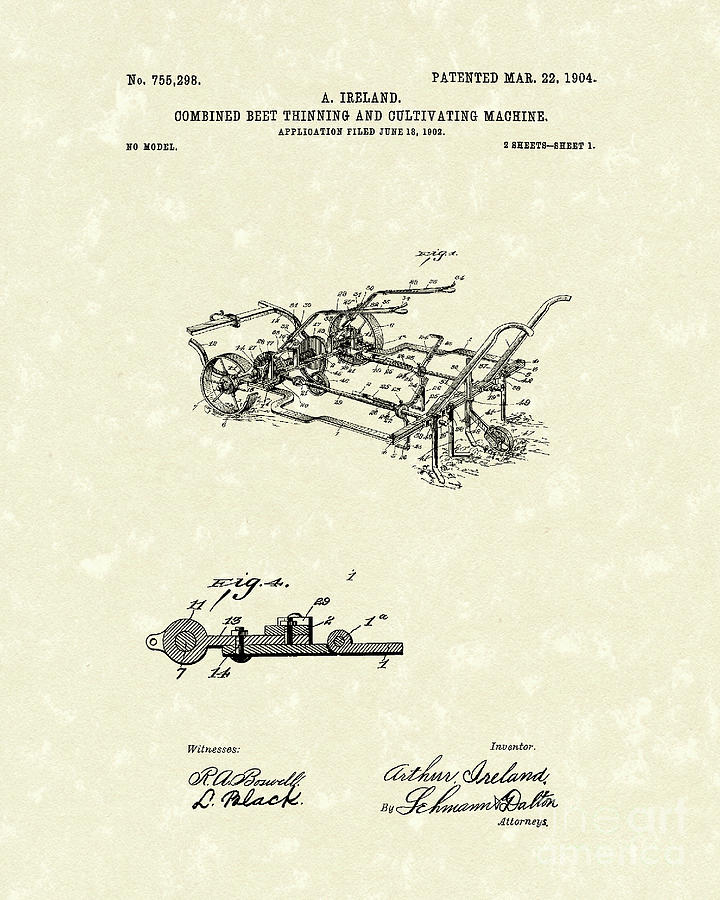 Farm Tool 1904 Patent Art Drawing by Prior Art Design