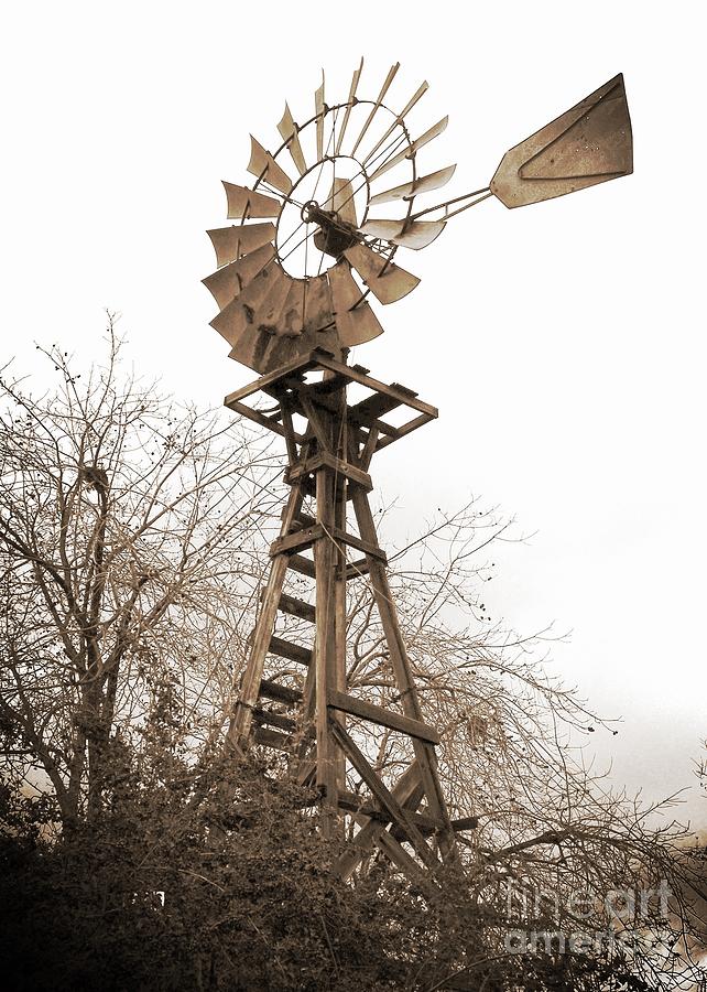 Farm Windmill in Sepia Photograph by Carol Groenen