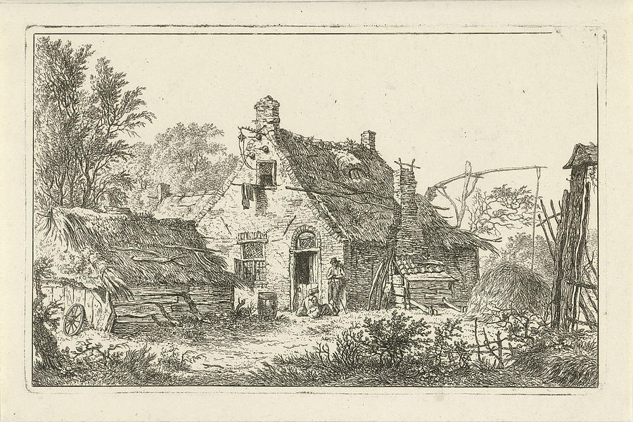 Farm Drawing - Farm With Standing Man And Woman Sitting by Hermanus Fock