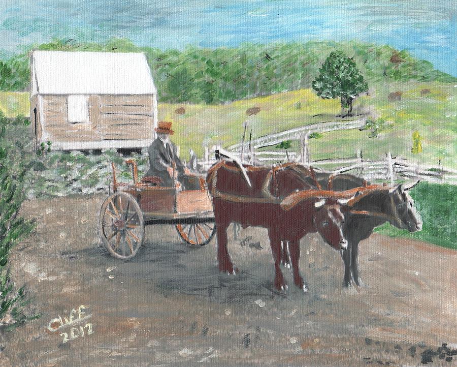 Farmer and Ox Team Painting by Cliff Wilson