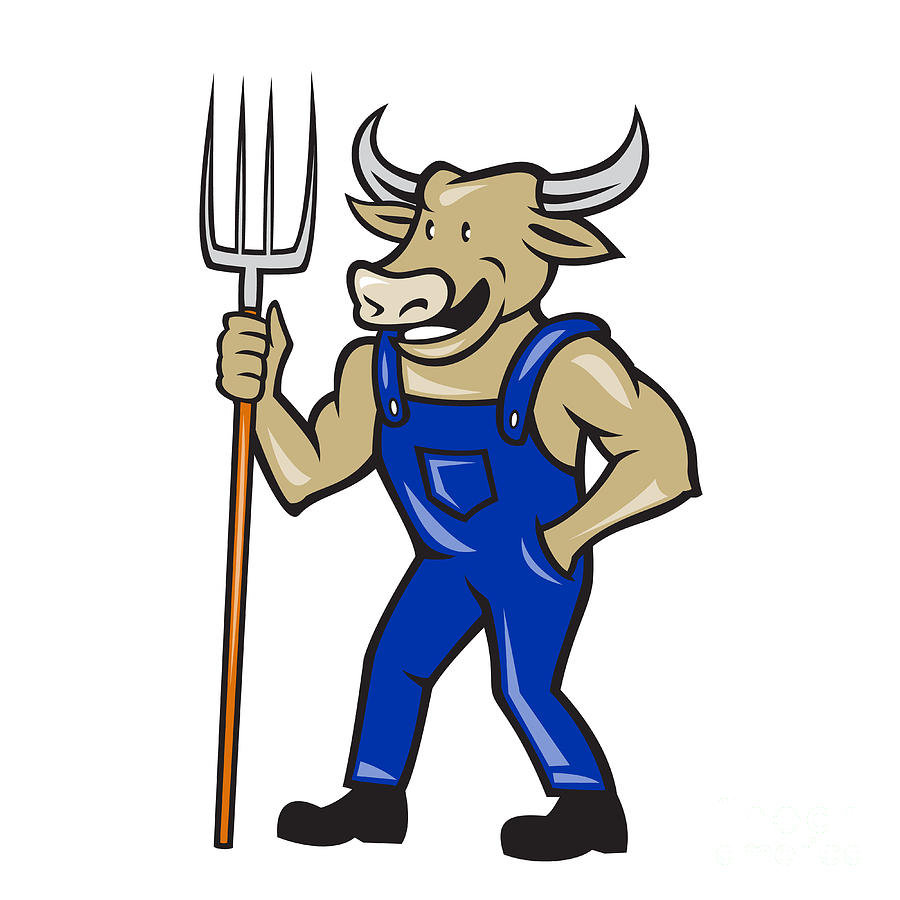 Farmer Cow Holding Pitchfork Cartoon Digital Art by Aloysius Patrimonio ...