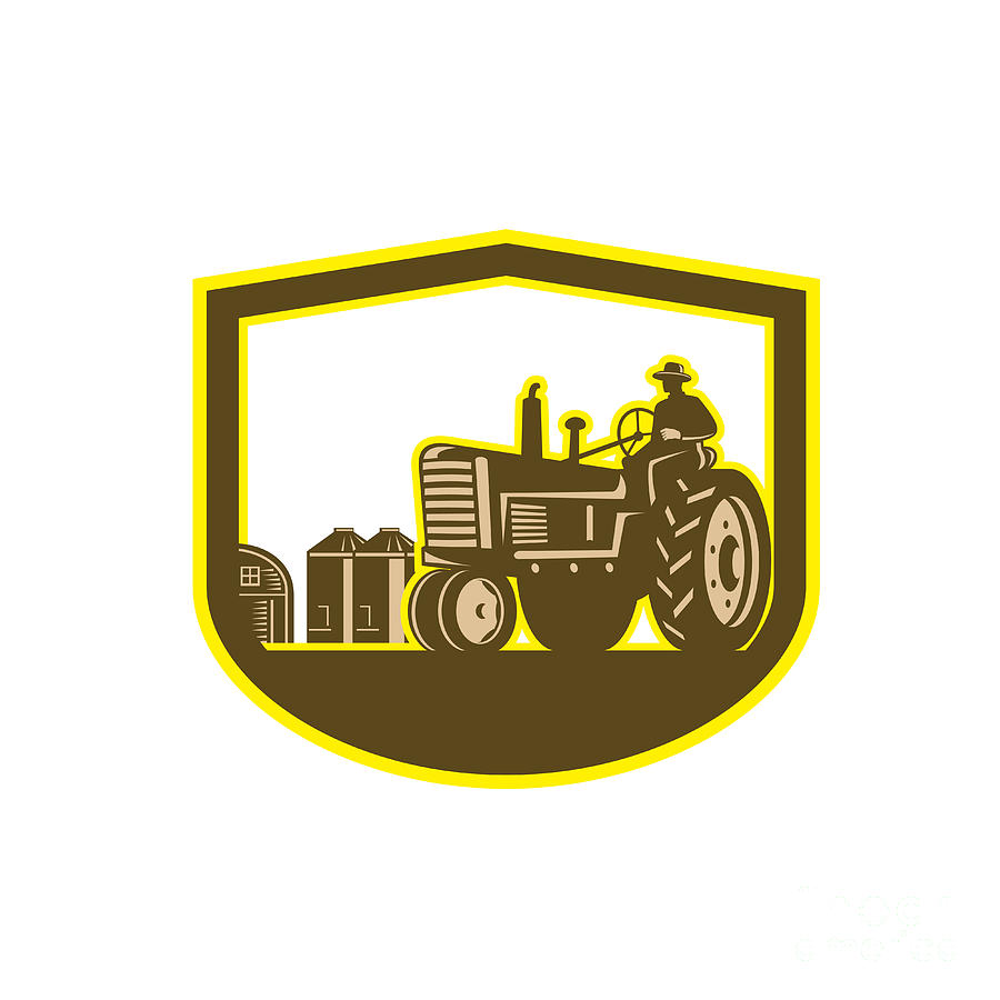 Vintage Digital Art - Farmer Driving Tractor Plowing Farm Shield Retro by Aloysius Patrimonio