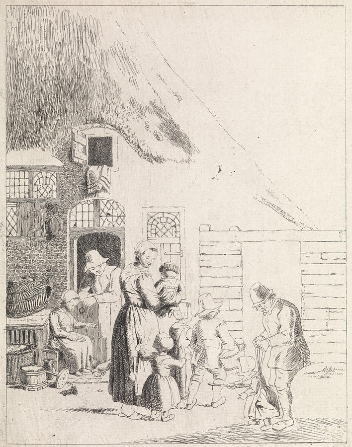 Farm Drawing - Farmers And Children At Ranch by Johannes Christiaan Janson