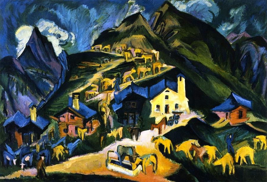 Farmers Driving Cattle to a Alpine Pasture Painting by Ernst Ludwig Kirchner
