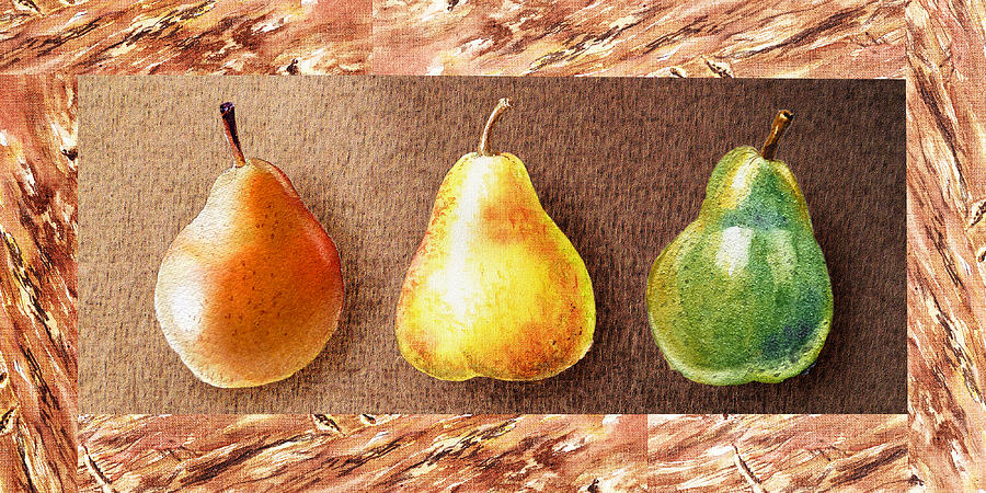 Fruit Painting - Farmers Market Drive Through Red Yellow And Green Pear by Irina Sztukowski