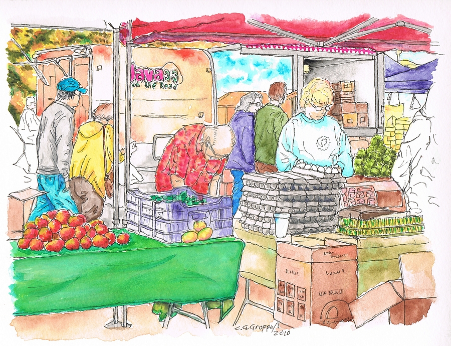 Farmers market in Oxnard - California Painting by Carlos G Groppa
