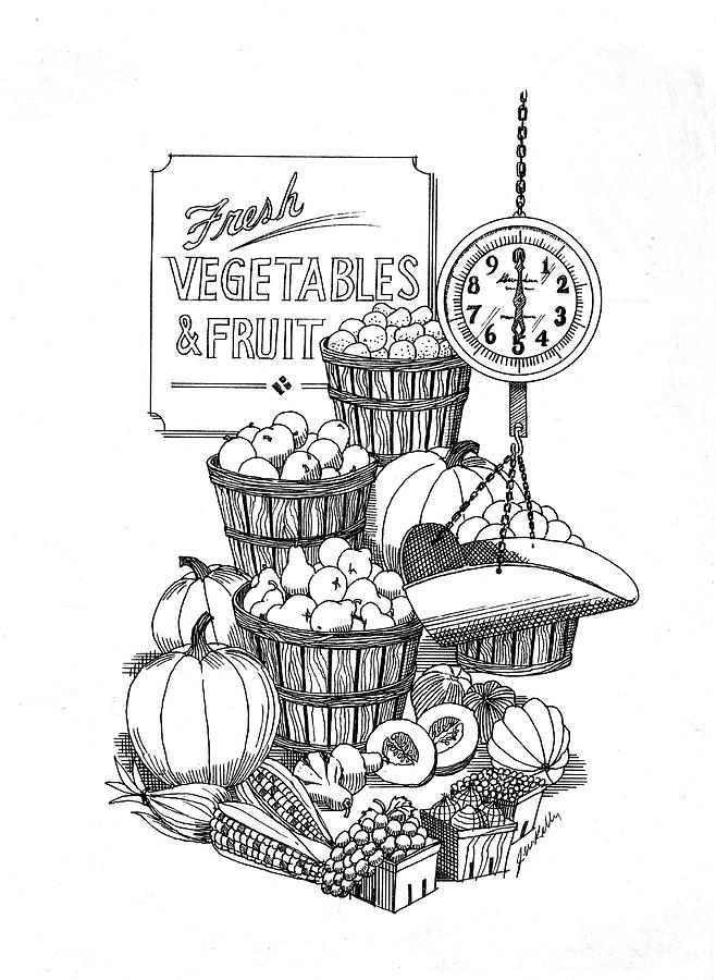 Farmers Market Drawing by J W Kelly Fine Art America